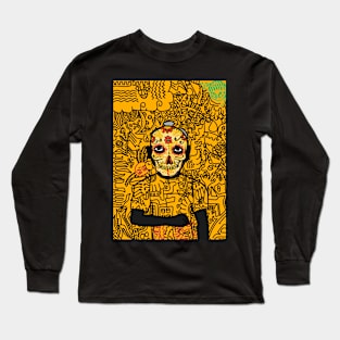 T 800: The Robotic Marvel with MaleMask, MexicanEye Color, and DarkSkin Color" - NFT with GrayItem and Doodle Art Long Sleeve T-Shirt